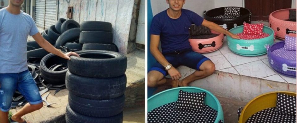 Homem transforma pneus usados em lindas caminhas para Pets