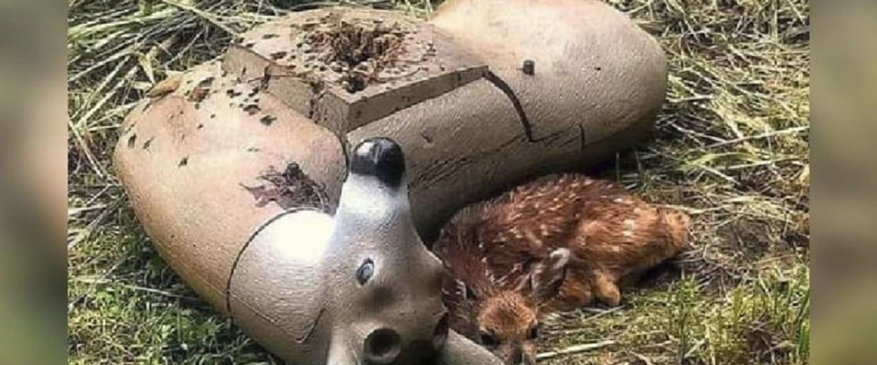 Bebê órfão de cervo confunde boneco de tiro com sua mãe