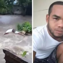 Tutor de um cachorro arrisca a vida mergulhando em uma torrente de água para salvar seu melhor amigo